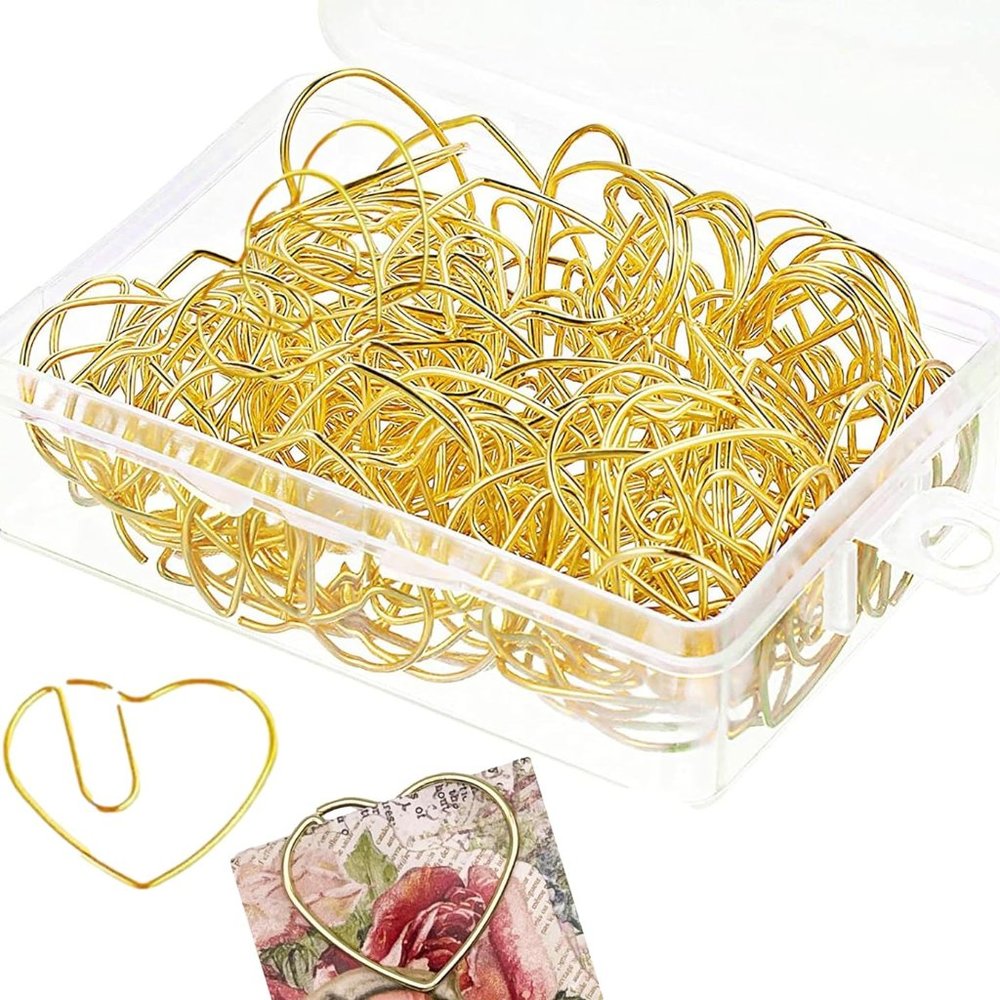 100 PCS Cute Paper Clips Gold Heart Paper Clips Funny Mini Paper Clips